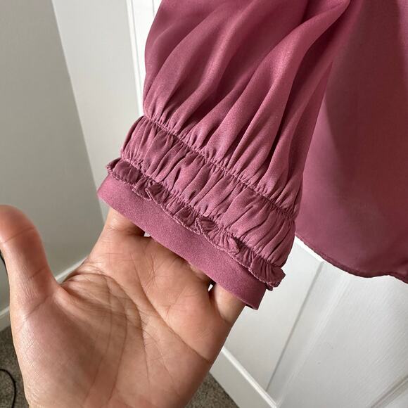 Kobi Halperin Mauve Size M Silk Collared Blouse Ruched Cuff Career Work Wear - Picture 5 of 10